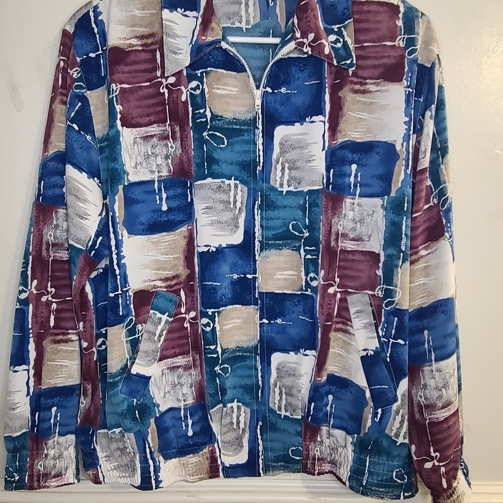 Y2K 90s Alfred Dunner Colorful Geometric Print Bomber Jacket Size 10